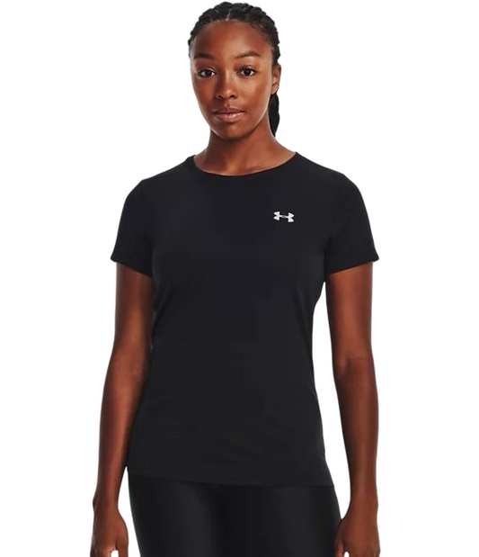 Womens Under Armour Black/ Metallic Silver Tech Crew Top-0